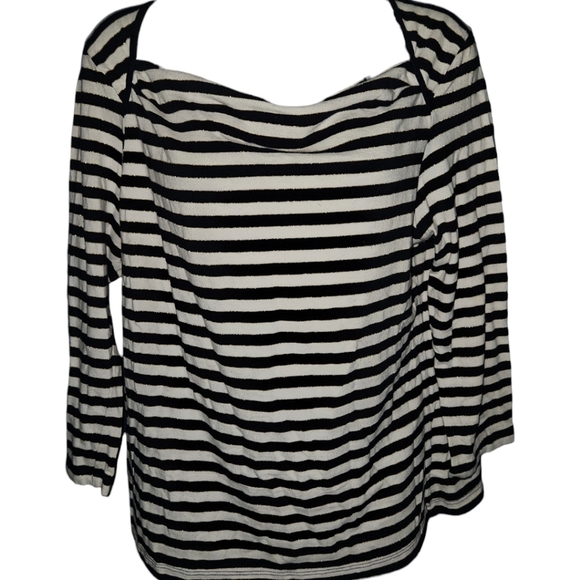 Y2K Early 2000's Tommy Hilfiger Horizontal Stripe 3/4 Sleeve Top - Picture 1 of 3